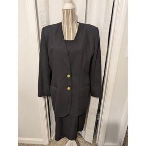 Vintage Oleg Cassini Black‎ 2-Piece Dress Suit 12 Preppy Office Classic